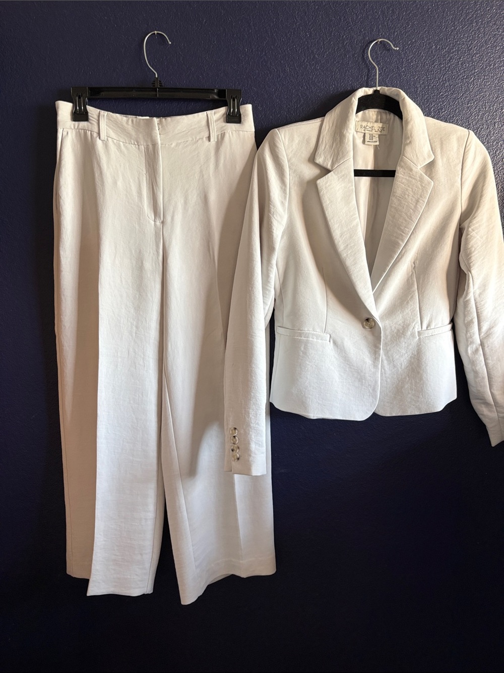 Rafaella Cream Linen-Blend Blazer with Wide-Leg Pants